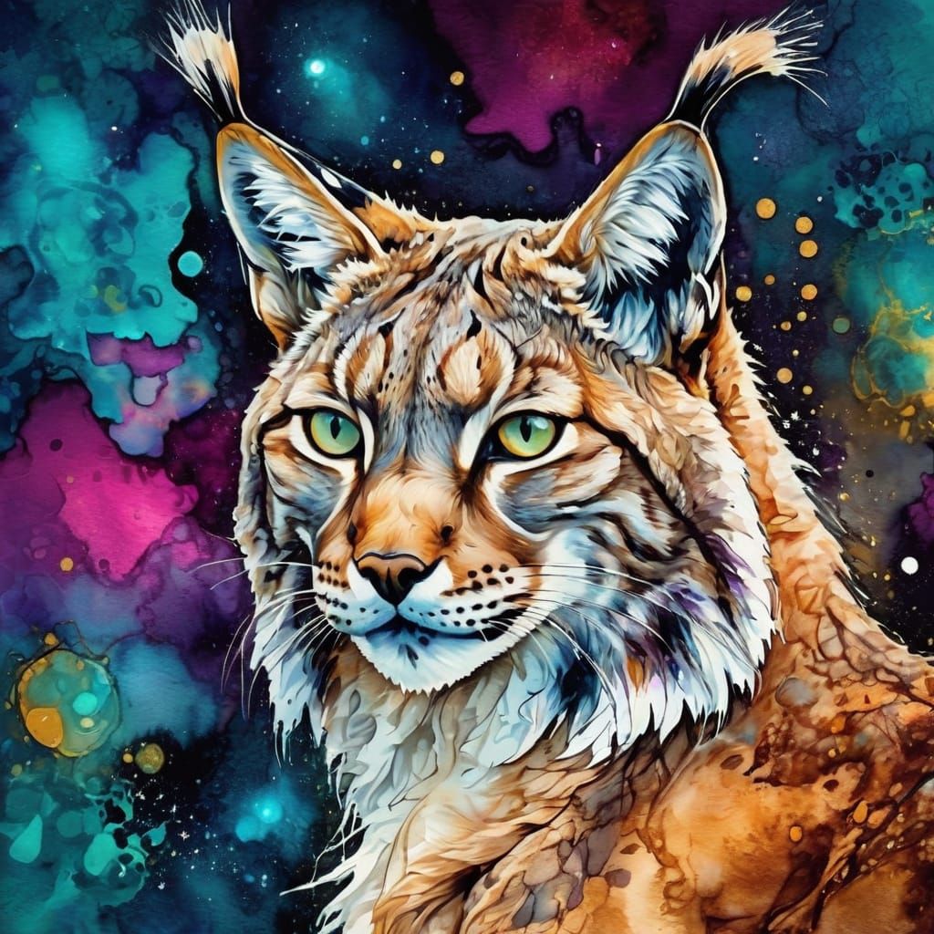 Lynx in Cosmic Abstract Deep Color Weathered Texture