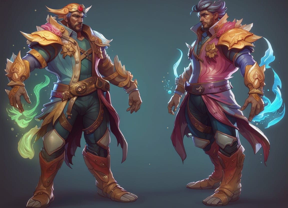 Character sheet of a magical fighting game character, by Gre...