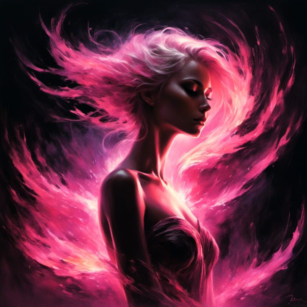 Woman with Hair of Glowing Pink Flames