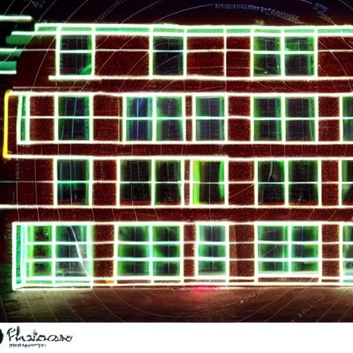 Festive Brick House with Neon Christmas Lights
