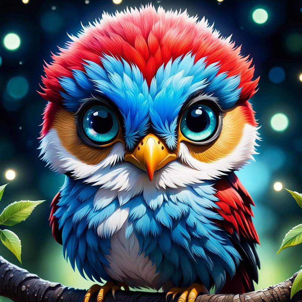 Surreal Ink Wash of Googly-Eyed Woodpecker in Enchanted Gard...