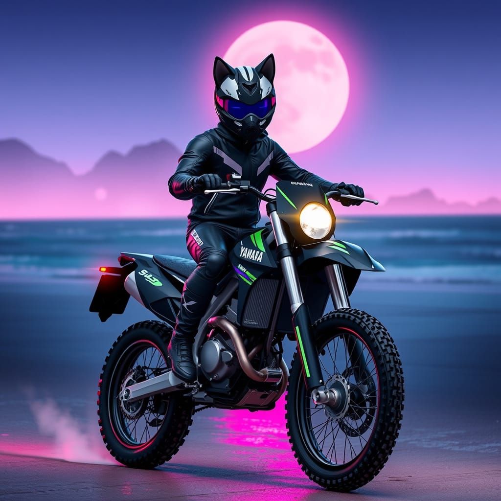 Cyberpunk Rider on Neon Beach