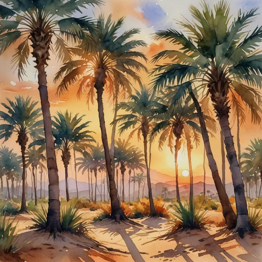 Palm Trees at Sunset: A Watercolor Painting