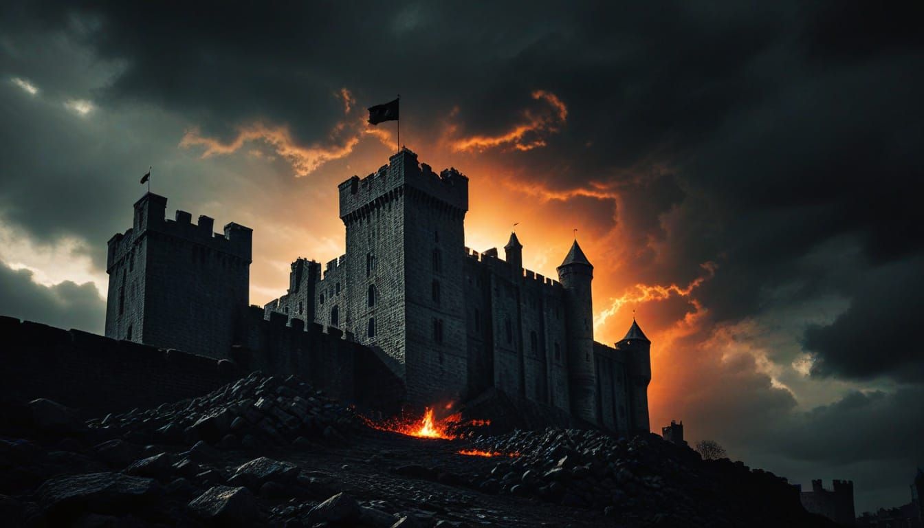 Medieval Castle Under Darkened Sun