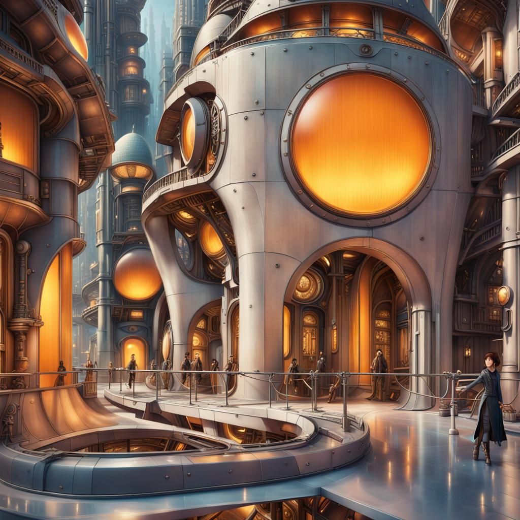 Futuristic Cityscape in Steampunk Style