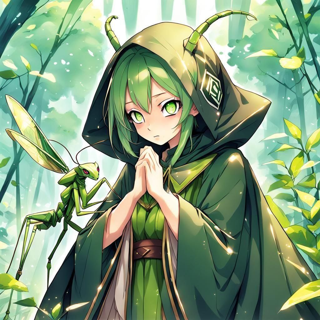 Anime Praying Mantis Girl in Cloak