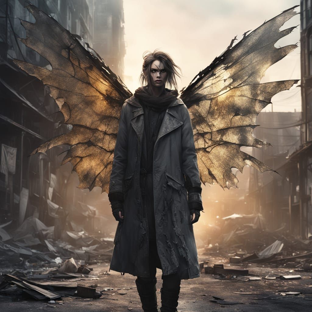 Urban Fairy in Abandoned City: Hyper-Realistic Digital Art