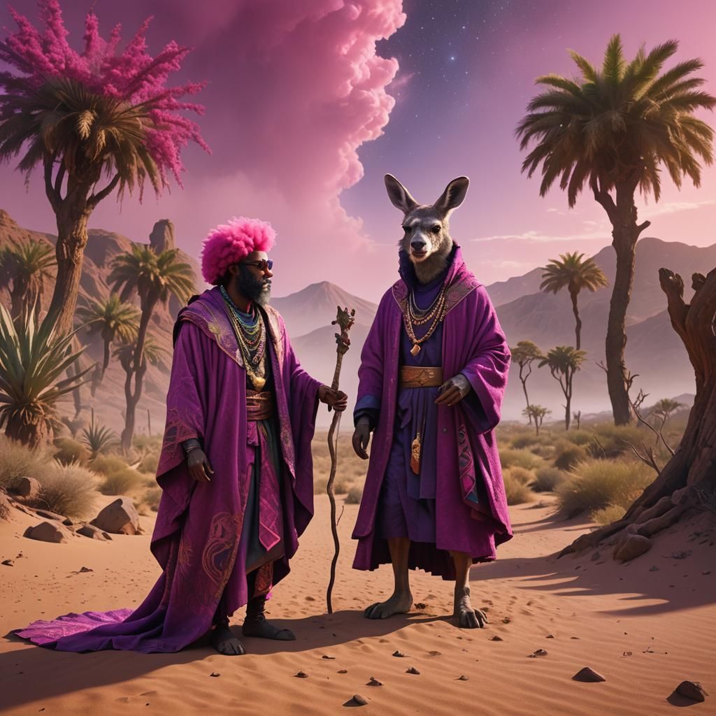 Moses Meets a Pink Afro Kangaroo in Oasis