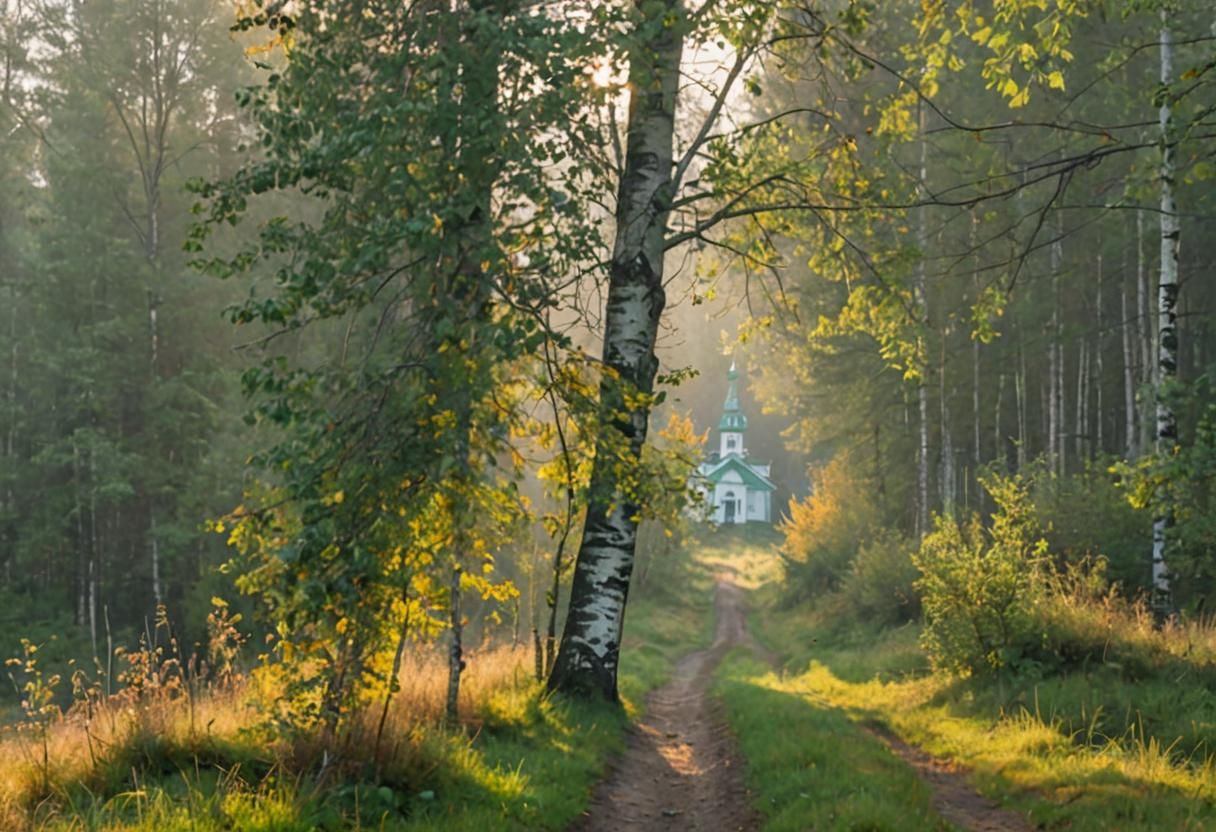Early Morning in Russian Forest Road
