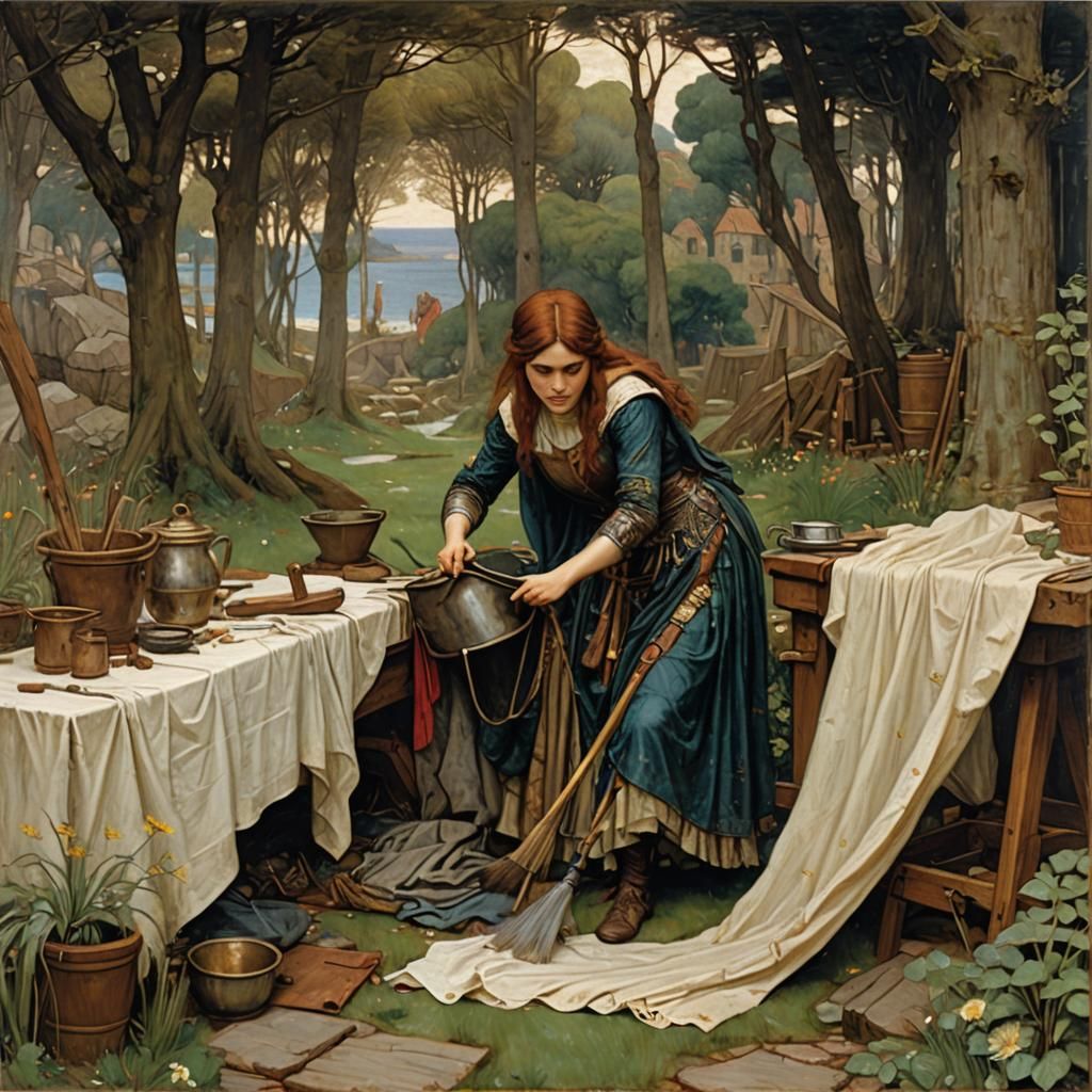 Pre-Raphaelite Women Prepare King Arthur's Sheets
