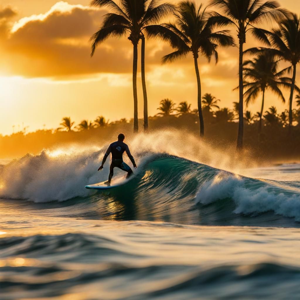 Dog Surfing at Golden Hour on Pipeline Surf