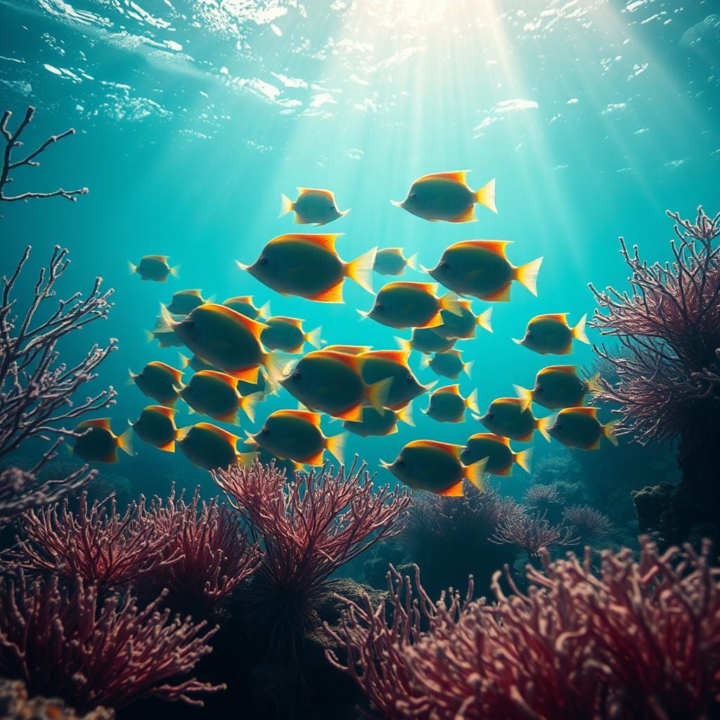 Rainbow Fish Dart Through Coral Reef: Digital Art