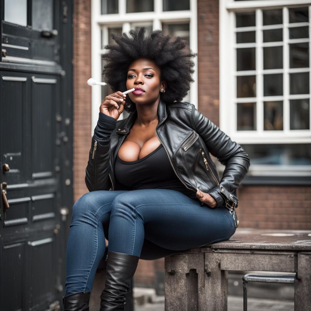 Woman in Leather Jacket Smoking in Amsterdam