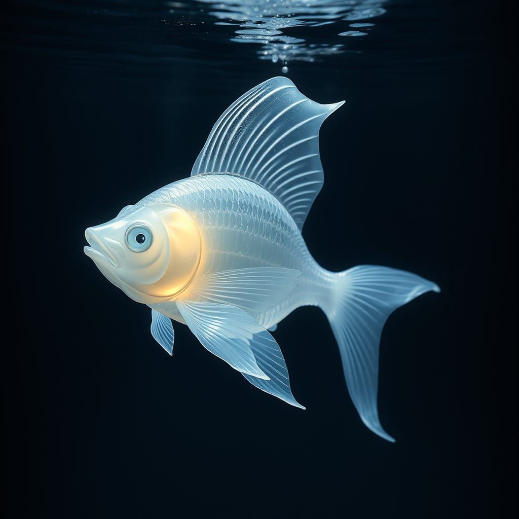 Surreal Water Sculpture of a Gelatinous Fish in Mid-Air