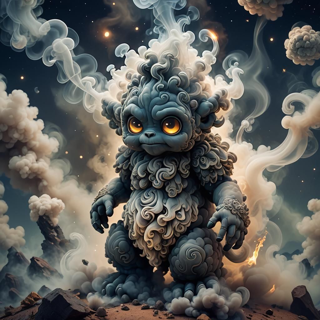 Cute Smoke Elemental in Pixar Style at Night
