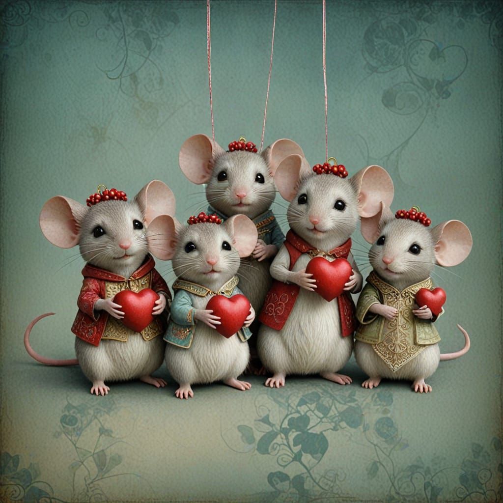 Chibi Mice in Whimsical Valentine Ornaments