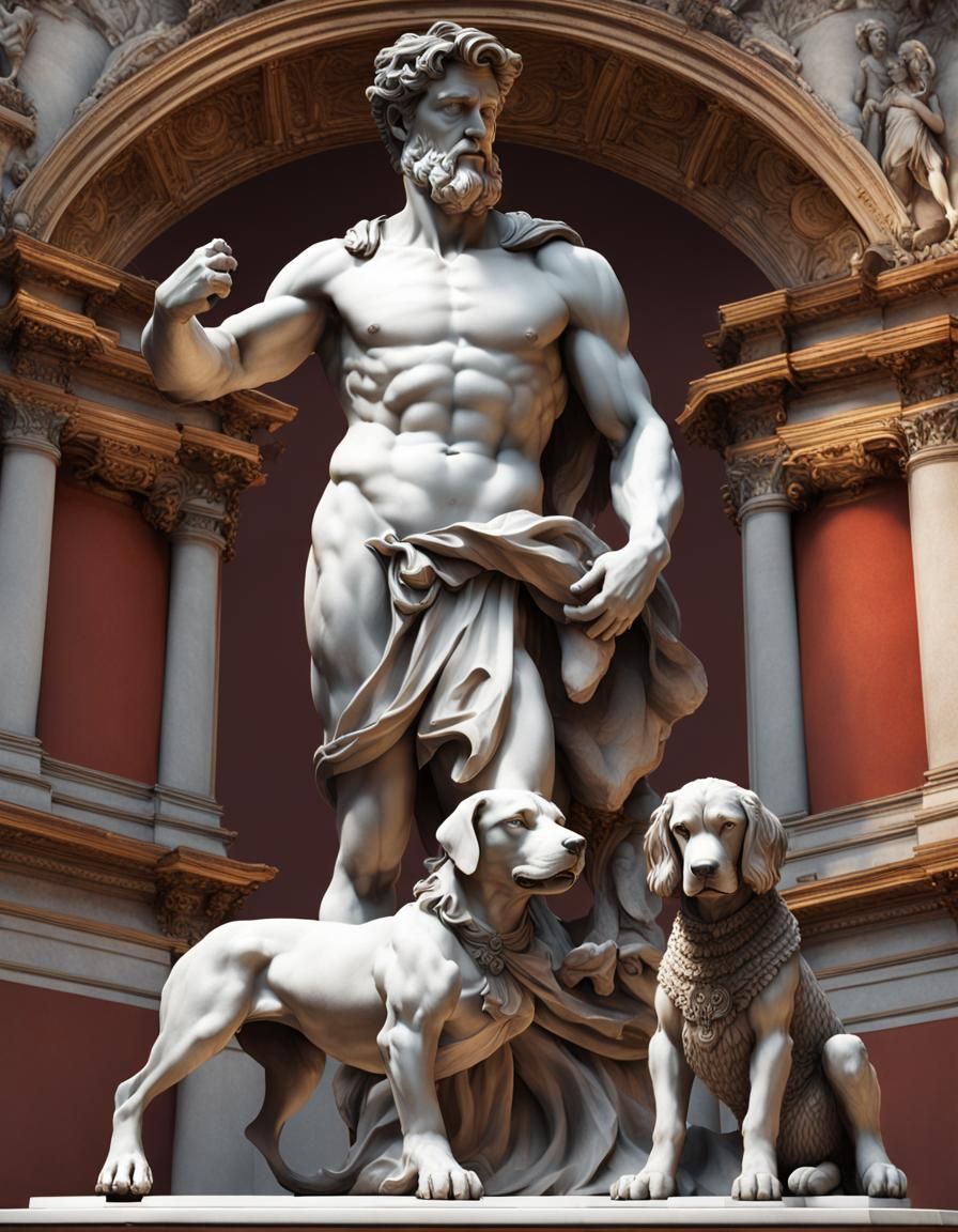 David and Dog Sculpture in Renaissance Style