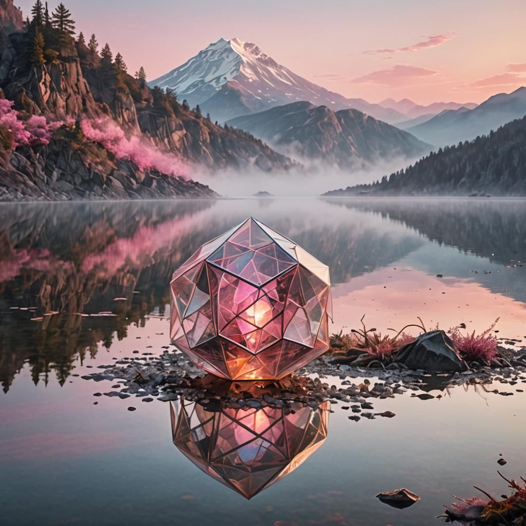 Prismatic Dodecahedron Over Smoky Lake: Surrealist Macro