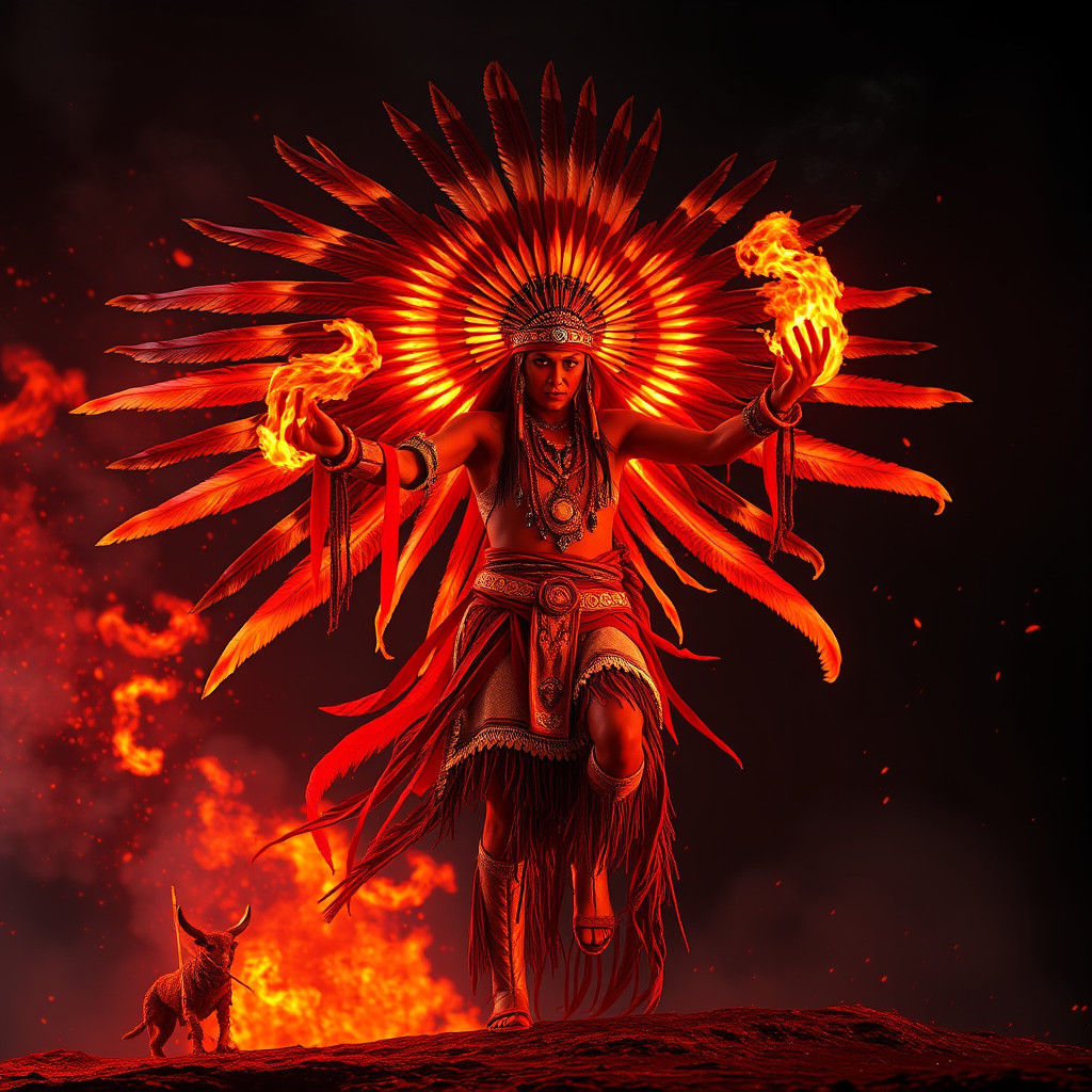 Fiery Native American Fancy Dancer in Detailed Painting