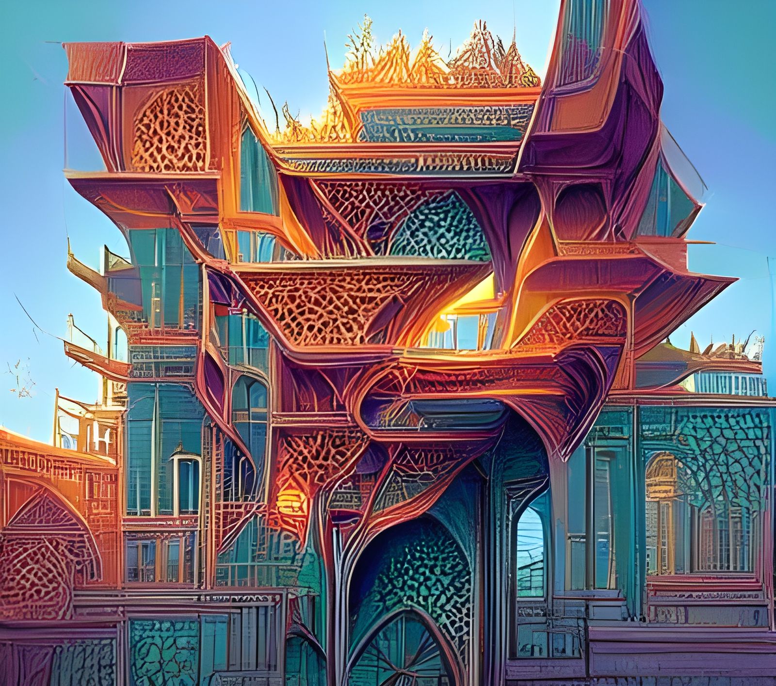 Impossible Architecture: Ethereal Cel-Shaded Sci-Fi Building