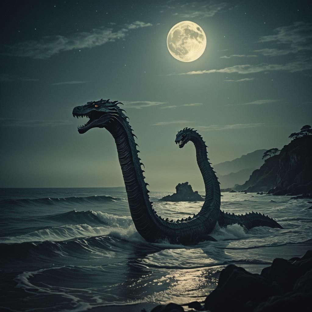 Graceful Sea Serpent in Moonlit Night