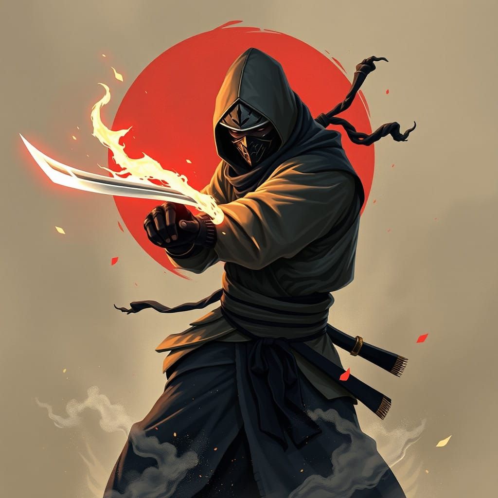 Eastern Ninja Warrior Master in Traditional Japanese Armor