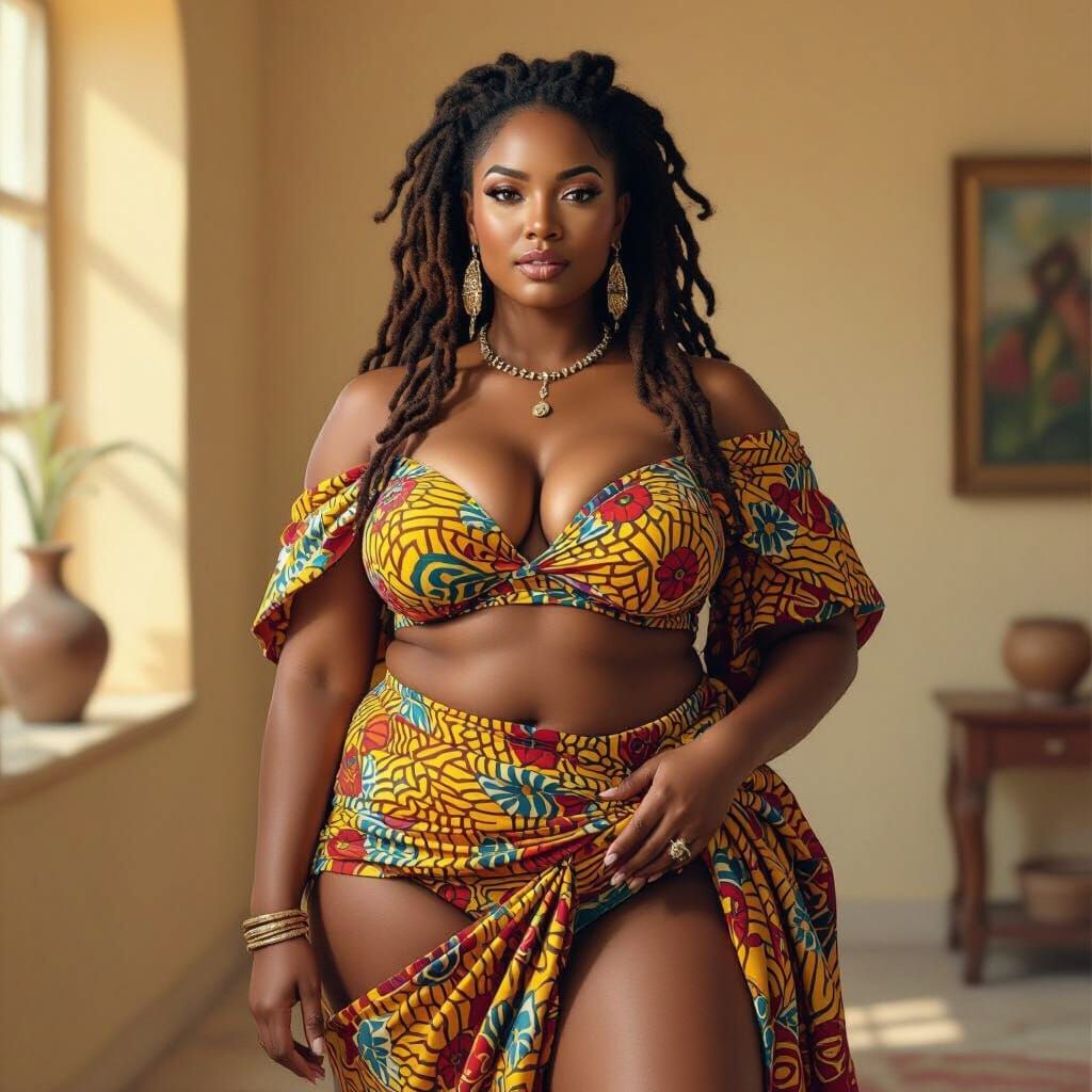 Woman in Dira Swahili Cloth: Expressive Portrait