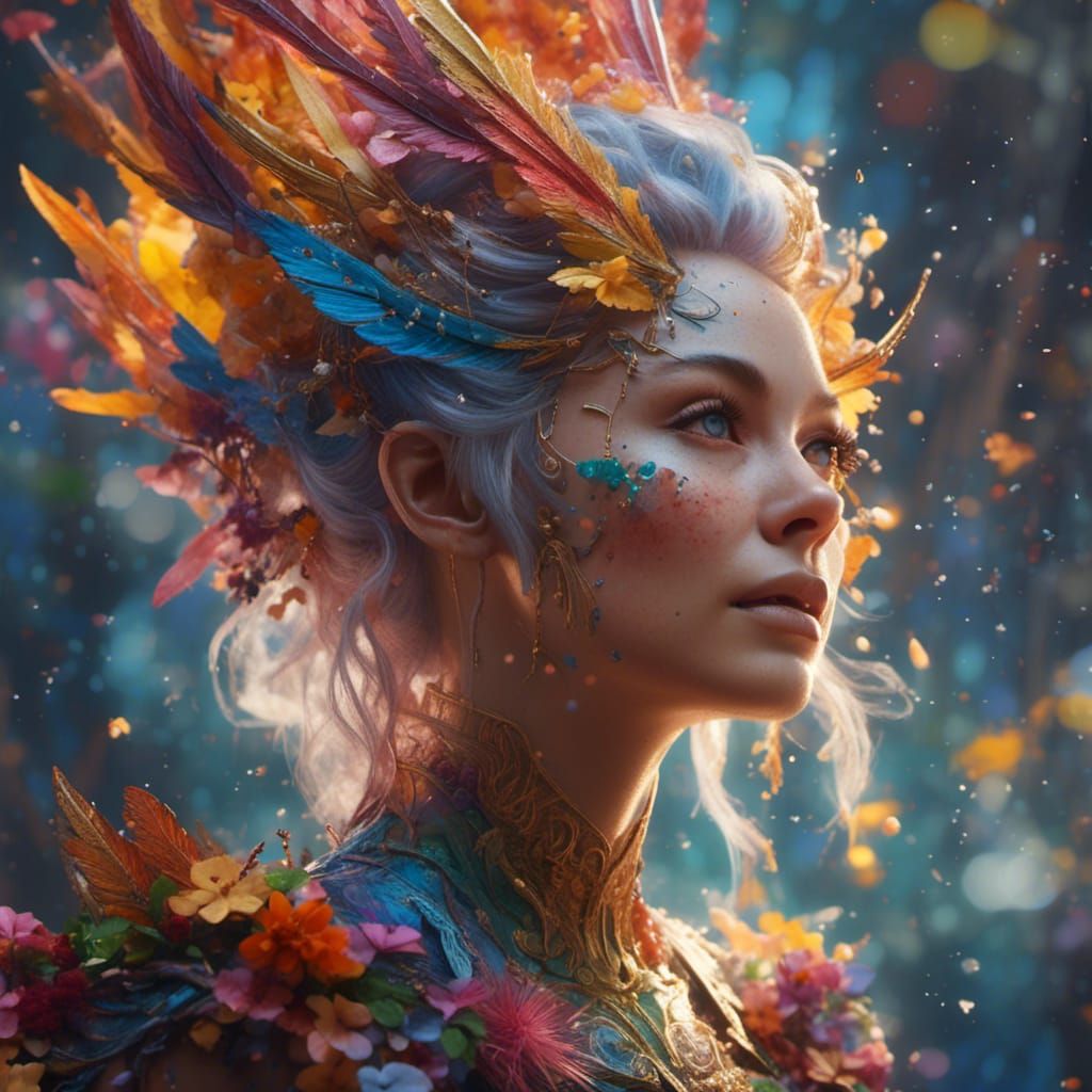 Hyperrealistic Elf Woman Close-Up, Splash Art Style