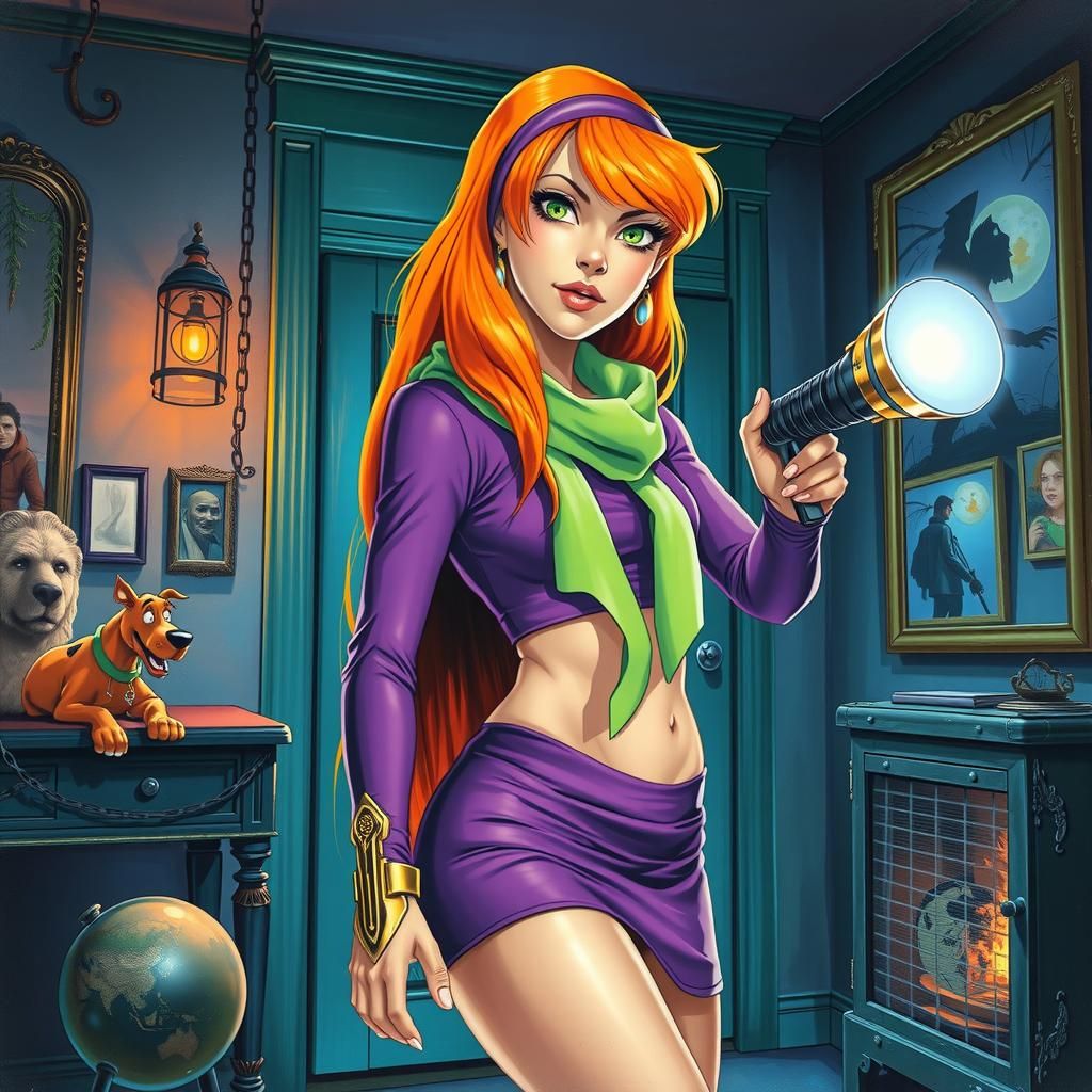 Daphne in Cyberpunk Space, 80s Sci-Fi Oil Painting