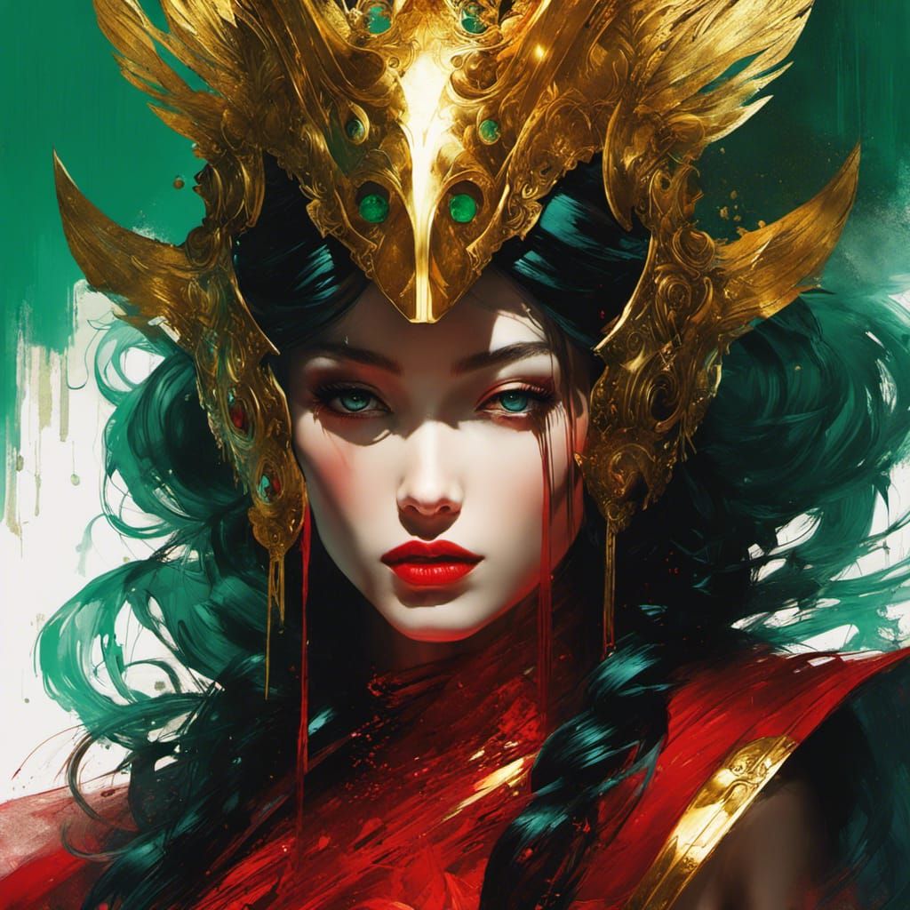 Emerald Warrior Princess with Bioluminescent Glow