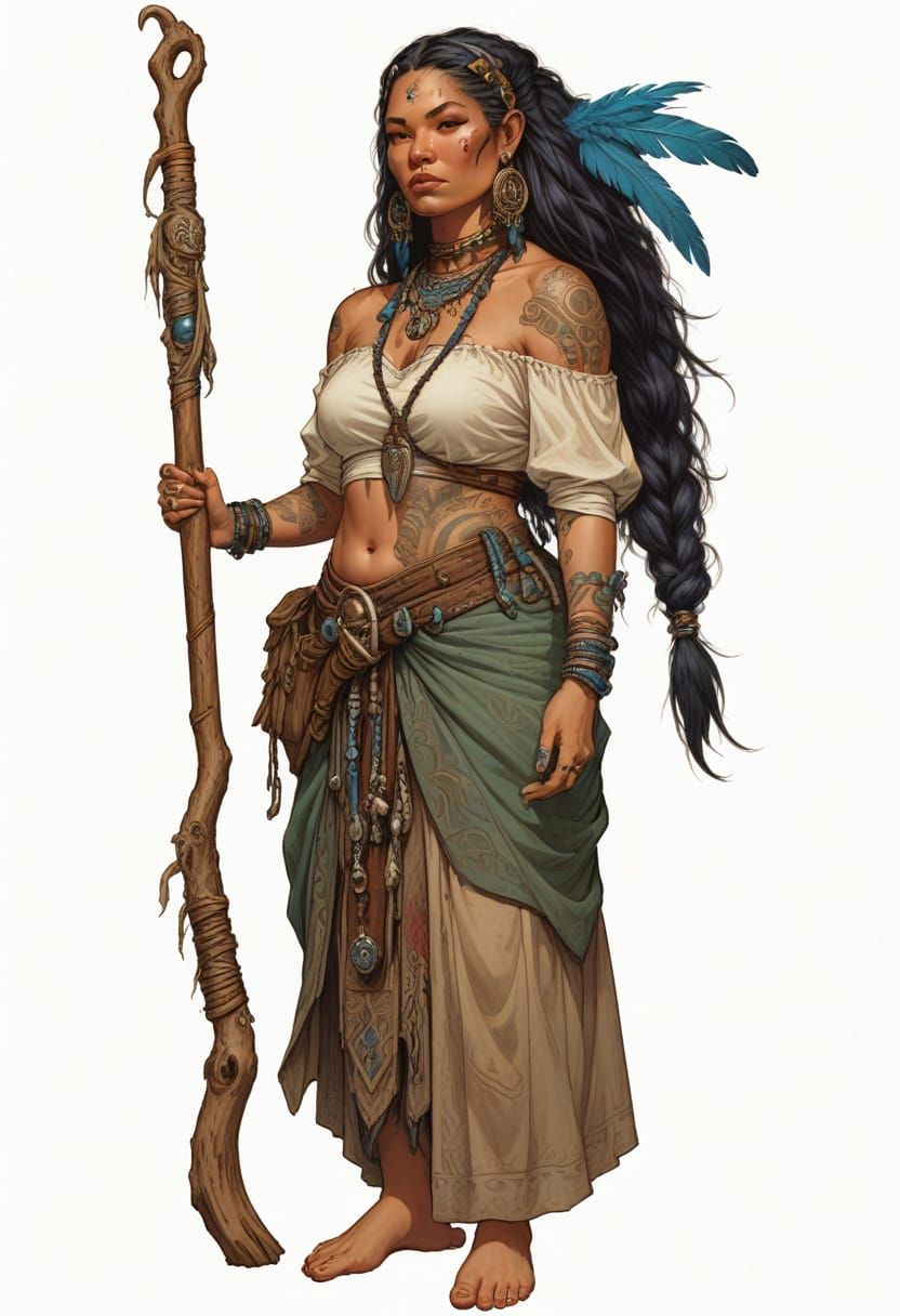 Amazonian Spirit Whisperer with Occult Staff Illustration