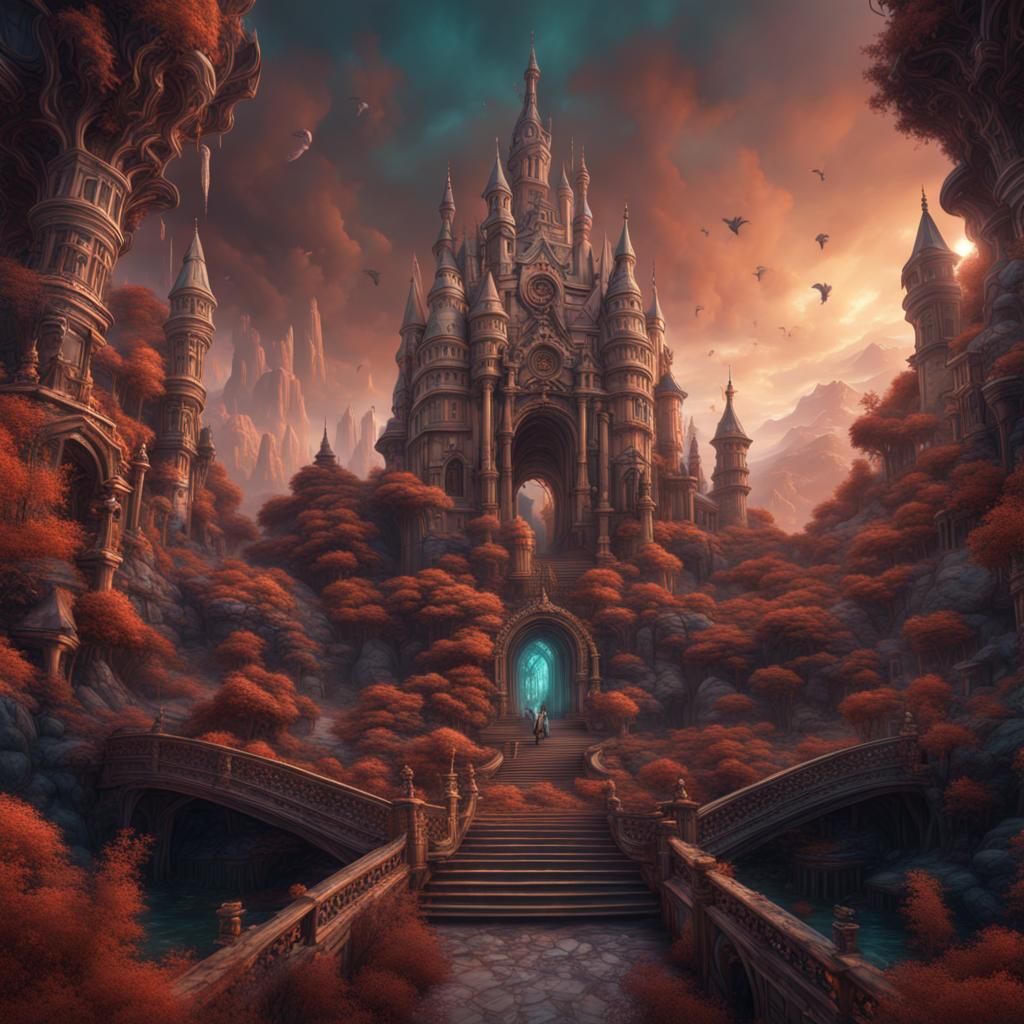 Surreal Optical Illusion Architecture in Detailed Painting