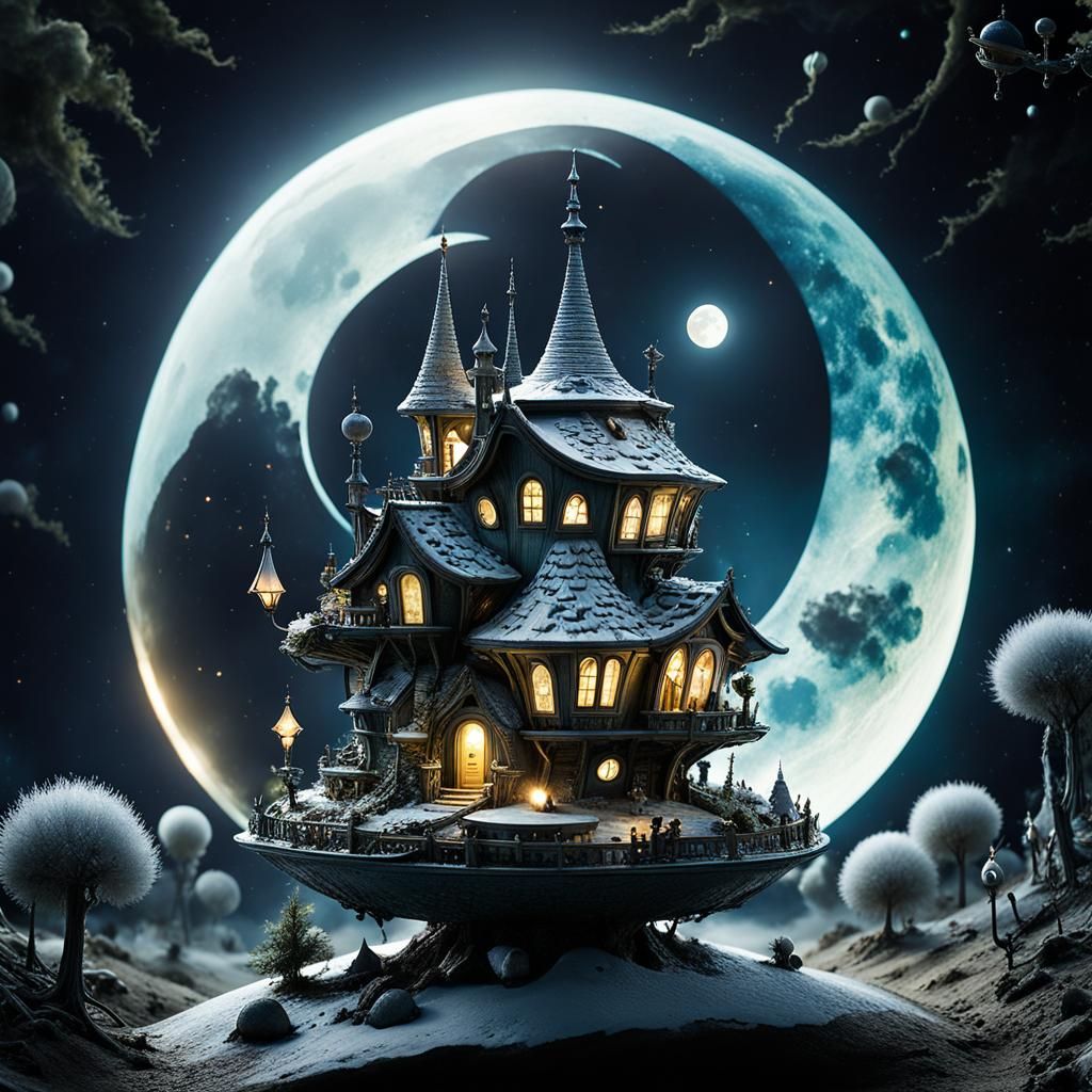 Alien Spaceship and Fairy Village Surrealism