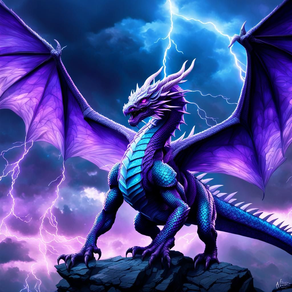 Sky Dragon Aetheria in Lightning Storm