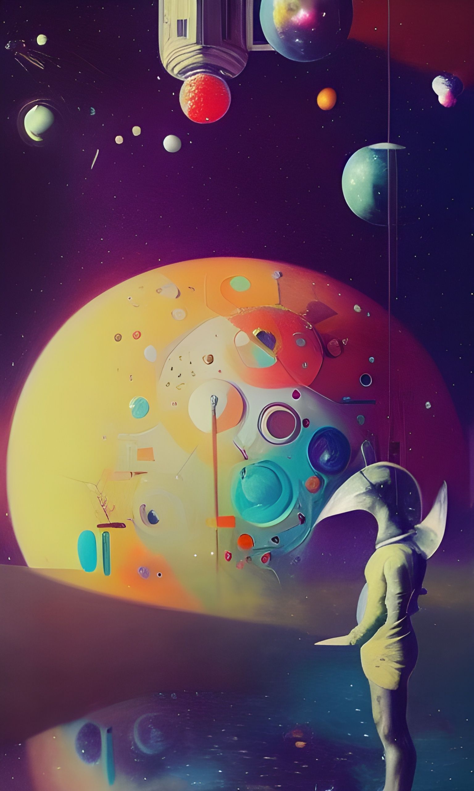 Surreal Retro-Futuristic Spacescape with Man
