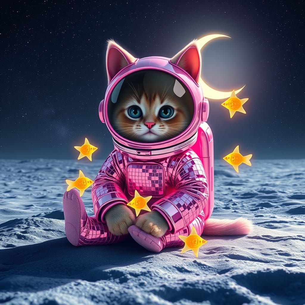 Cinematic Feline Astronaut on the Moon