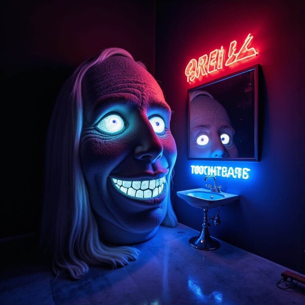 Neon Horror Toothpaste Ad in Max Headroom Style