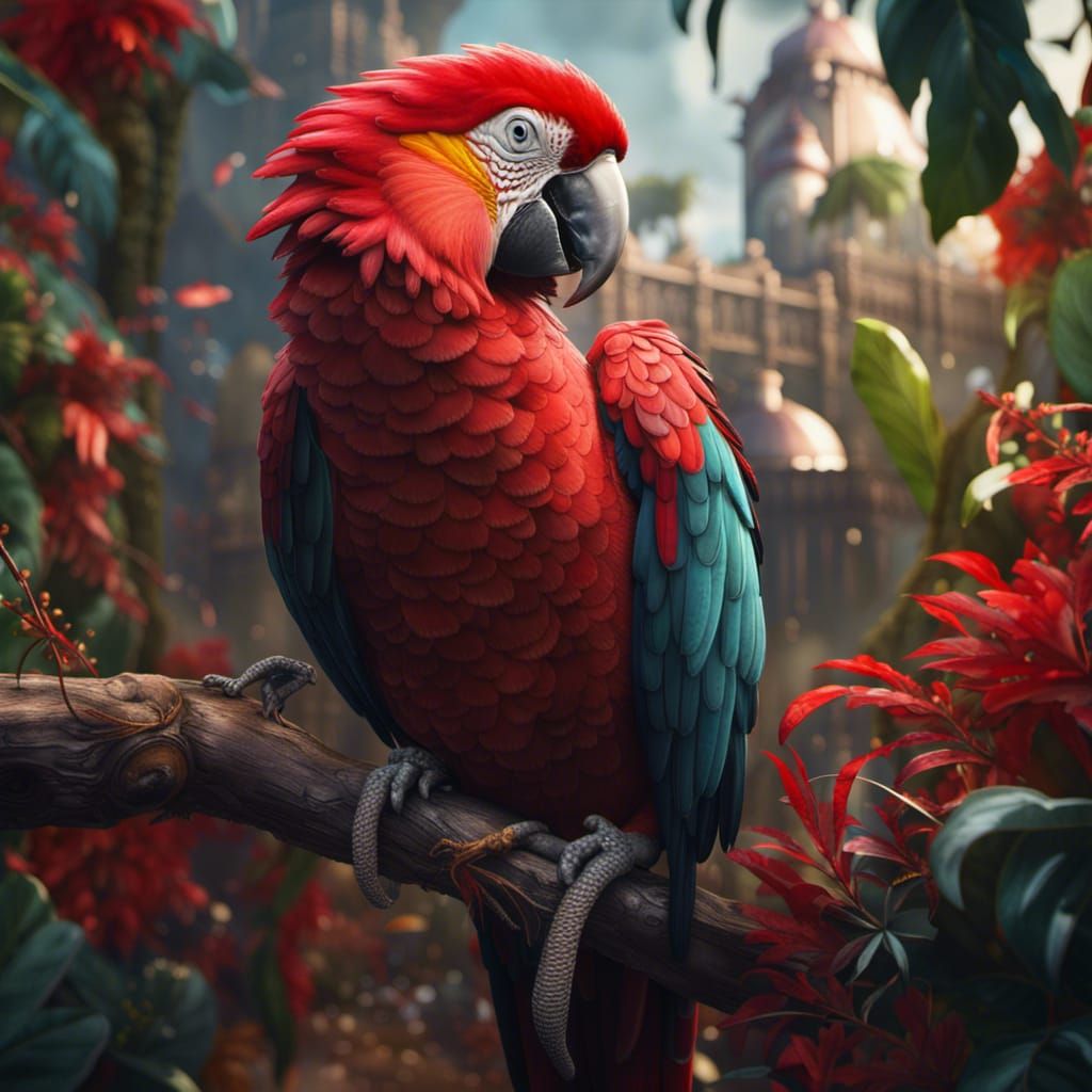 Detailed Red Parrot Matte Painting in 8k
