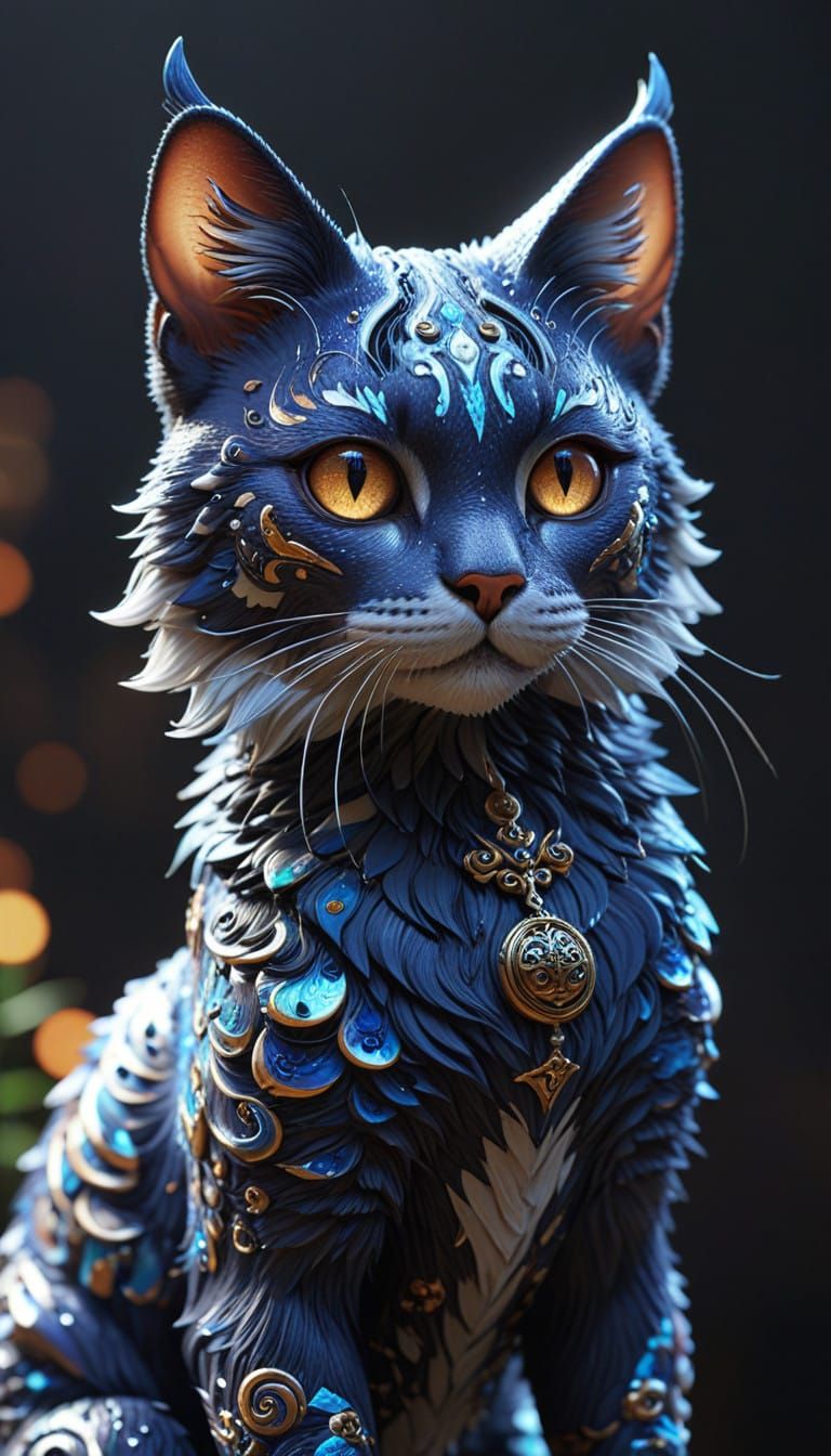 Anime-Inspired Whimsical Feline with Oversized, Shimmering E...