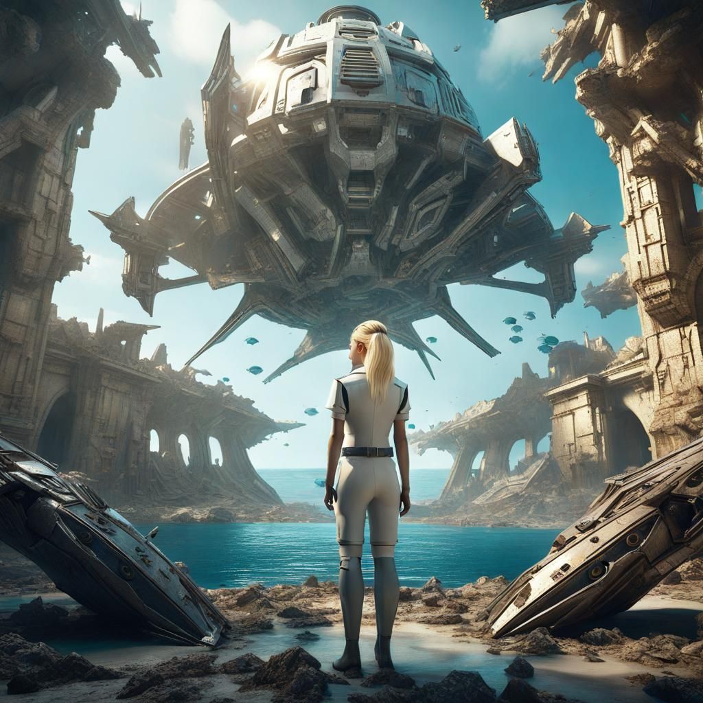 Underwater Sci-Fi Ruins with Doctor in Blender Render