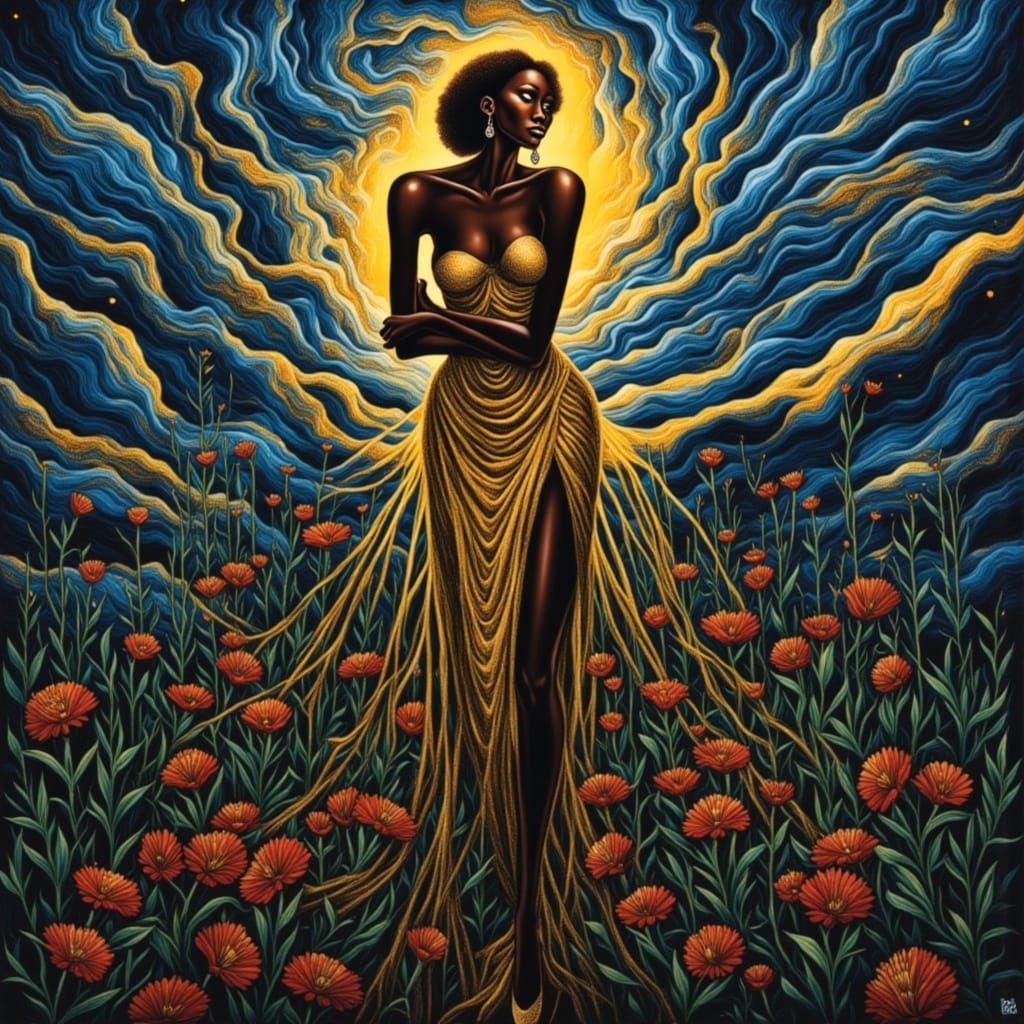 Ethereal Woman Portrait in Klimt and Van Gogh Style