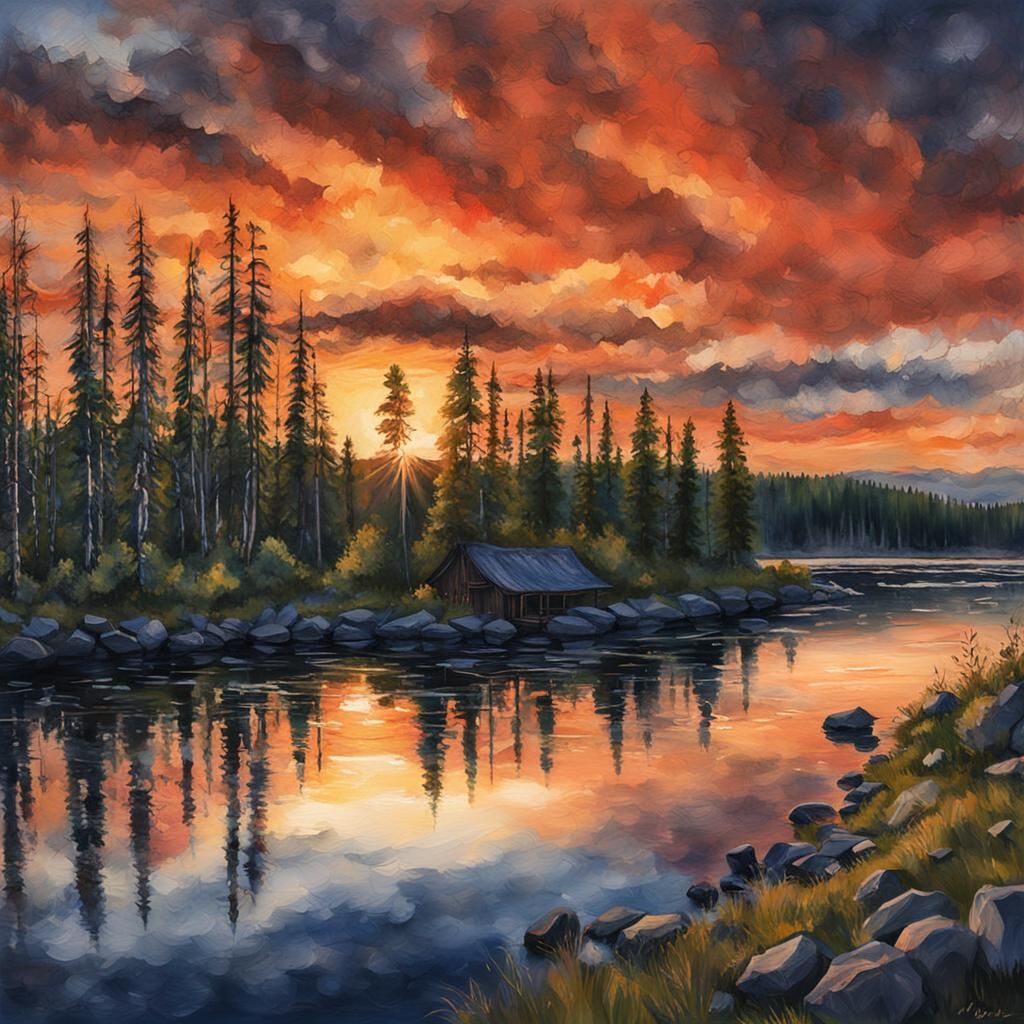 Lapland Midnight Sun: Watercolor Painting in 8k