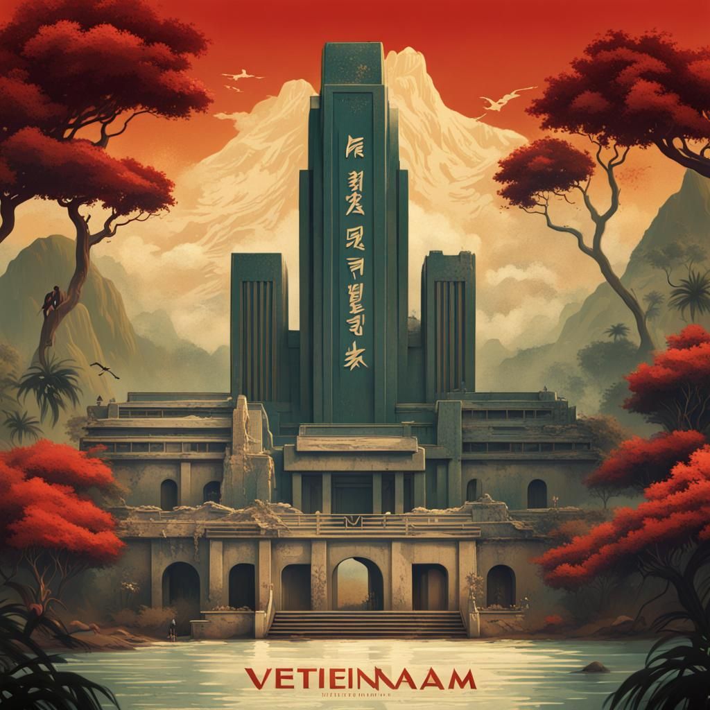 Brutalist Vietnam Propaganda Poster of National Landmarks