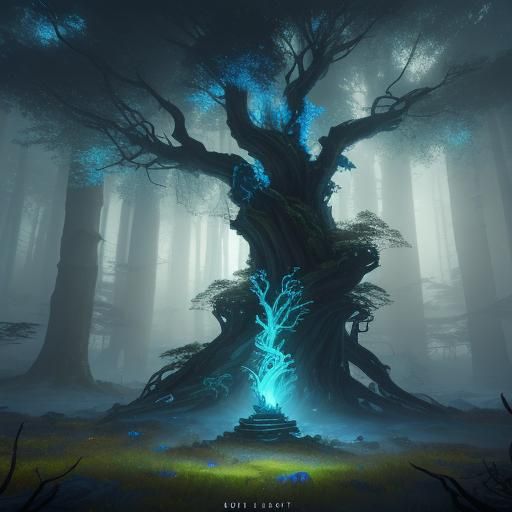 Mystical Warrior in Glowing Fantasy Forest