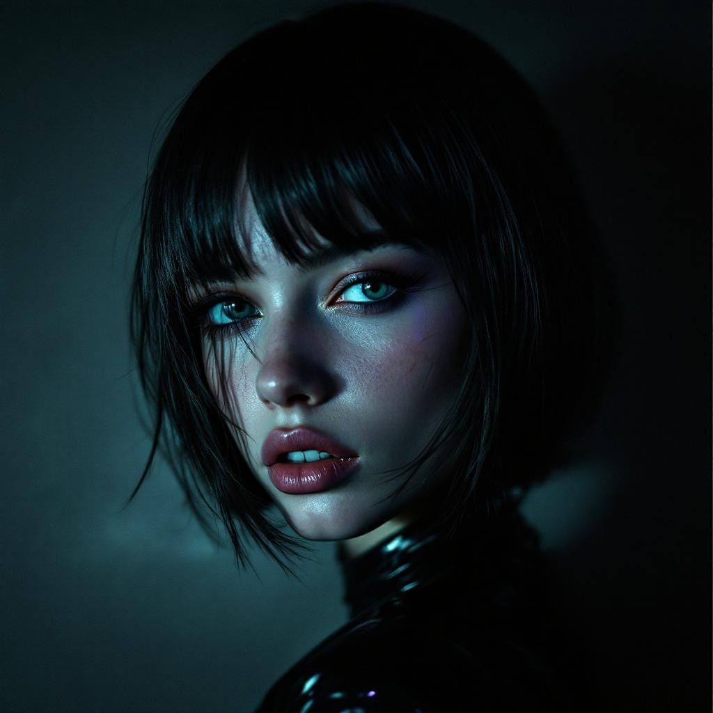 Sleek Portrait Reflecting Vinyl Texture in Ultra-Realism