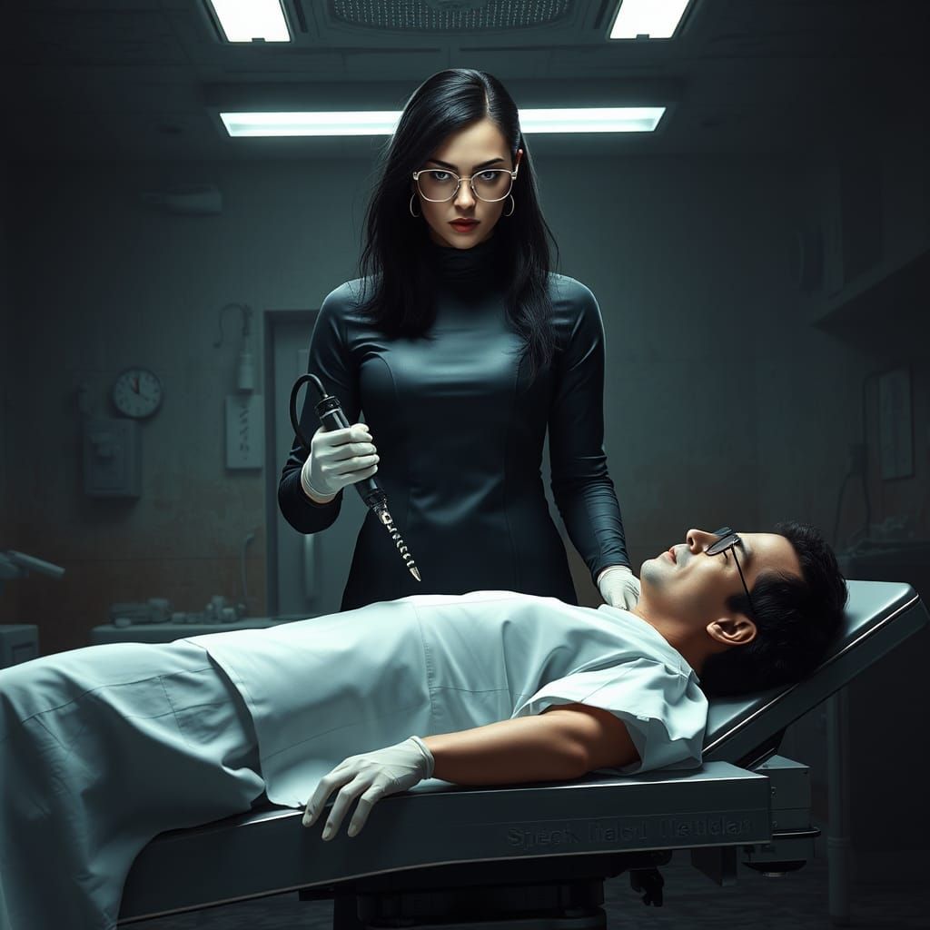 Surgeon with Drill in Dystopian Operating Room