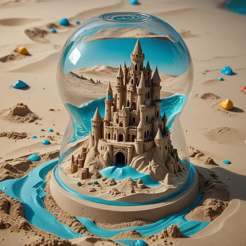 Hyperrealistic Sandcastle in Hourglass Concept Art