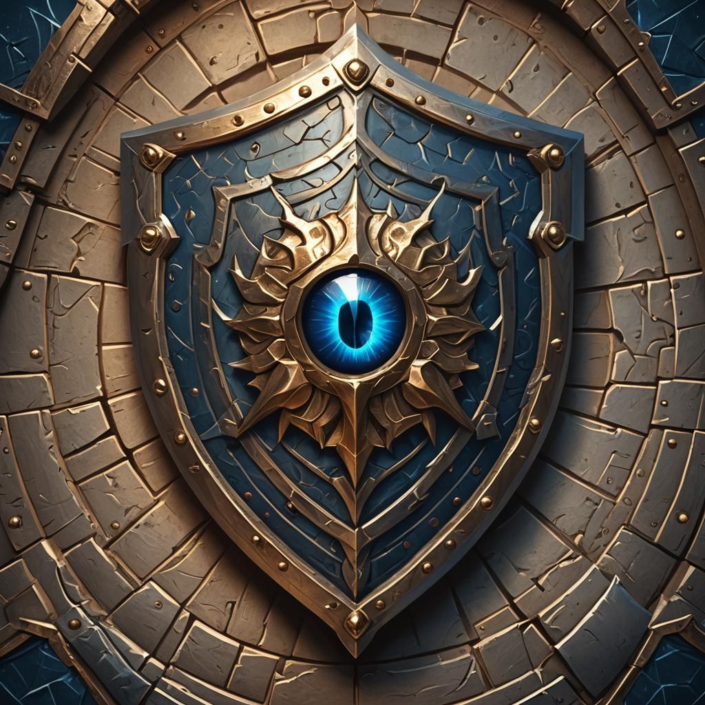 Medieval Shield with Glowing Eye in Low-Poly Art