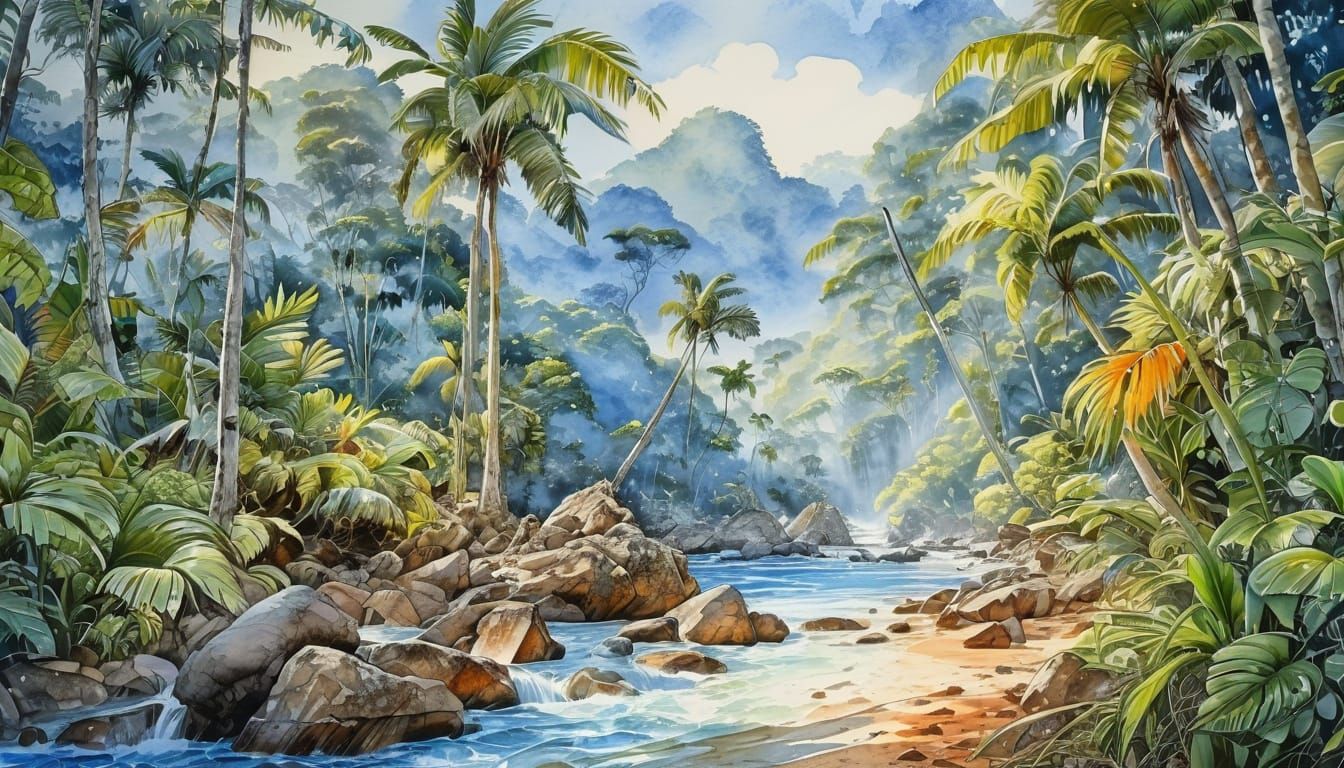 Panamanian Border Crossing in Watercolor Style