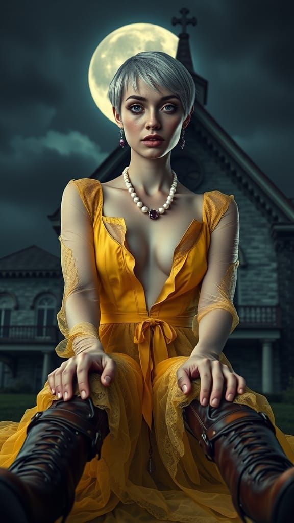 Goddess of Moonlit Shadows in Yellow Gown